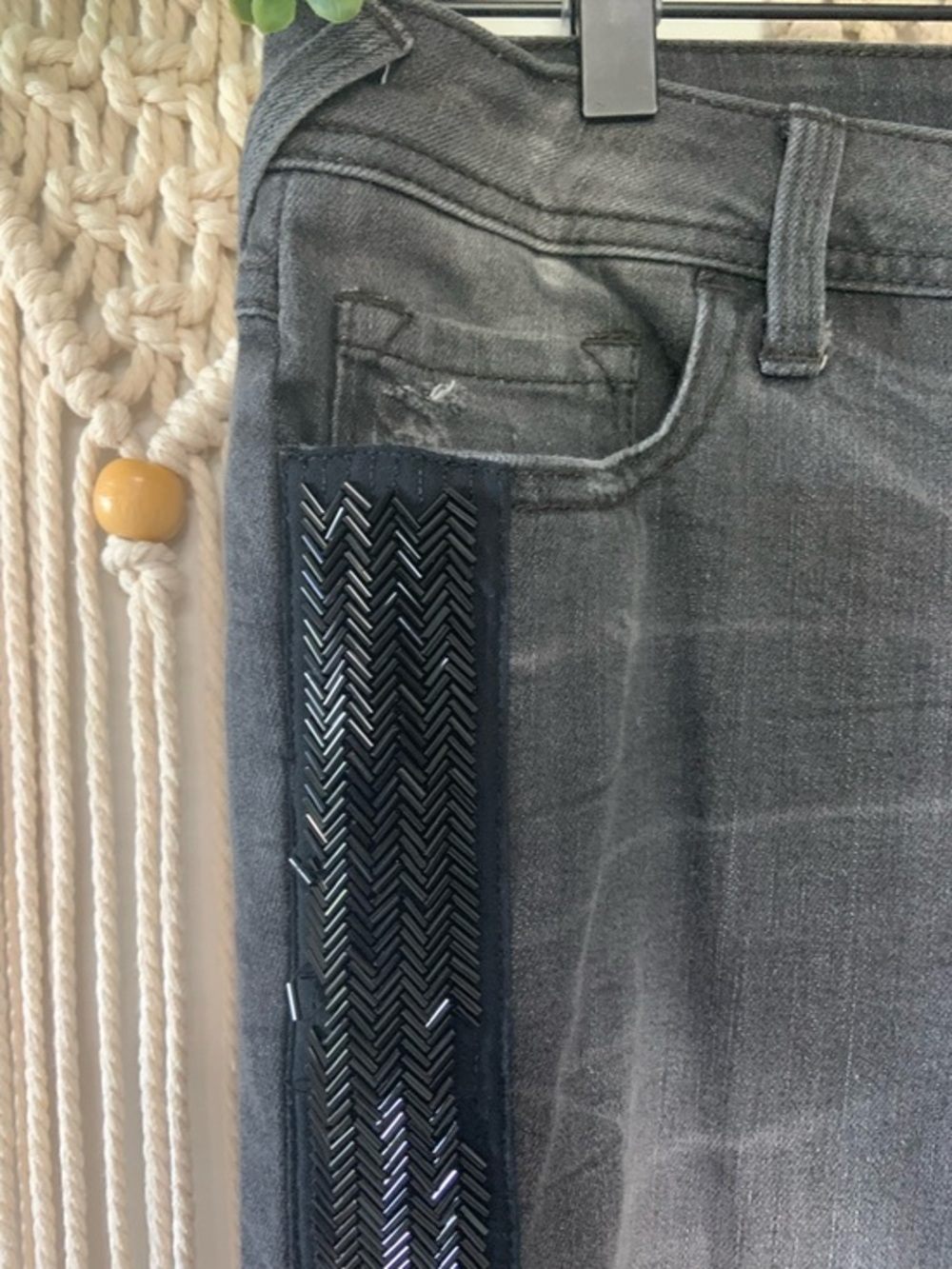 FREE PEOPLE Summer Solstice Tuxedo Distressed Washed Black Beaded Jeans 29 - Picture 8 of 15